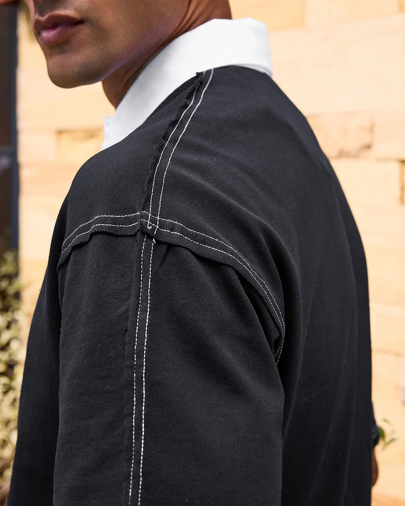 bewakoof Men's Black Oversized Polo T-shirt